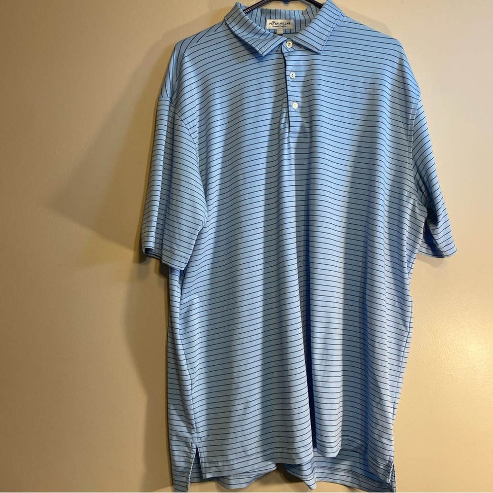 Peter Millar Summer Comfort Men’s Extra Large Blue striped Polo Short Sleeve‎